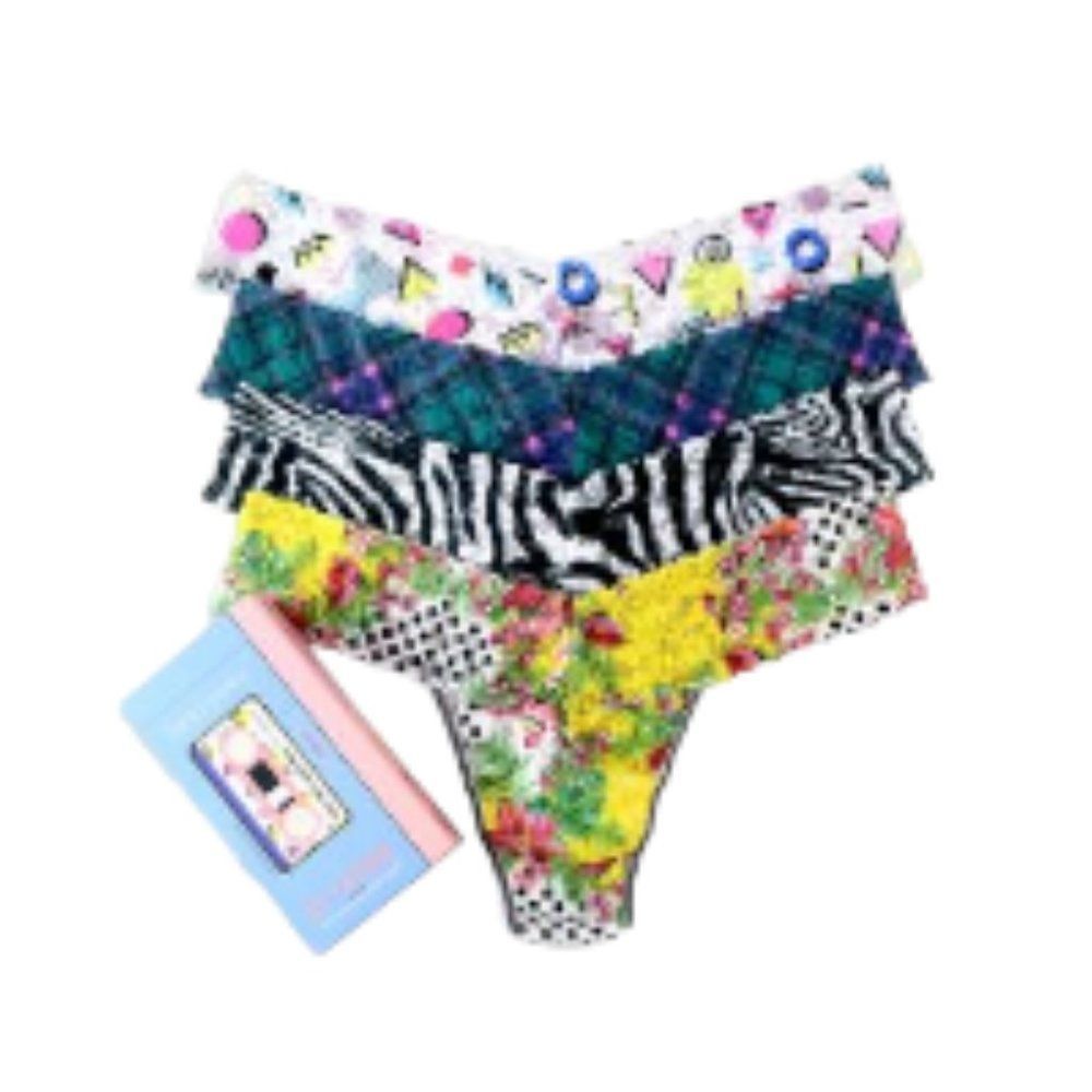 Hanky Panky Signature- Lace Low-Rise Thongs Set of 4 Multicolor One Size NWT